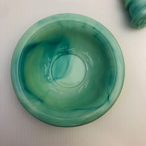 Vintage Avon Victorian Rose Jade Glass Pitcher and Bowl - Picture 4 of 9